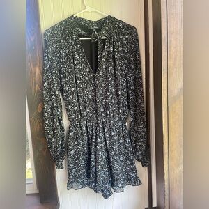 Black and White Floral Long Sleeve Romper